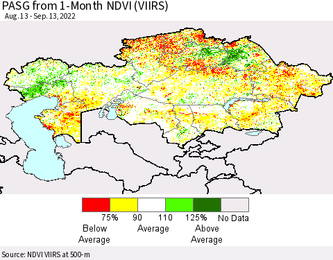 Kazakhstan PASG from 1-Month NDVI (VIIRS) Thematic Map For 9/6/2022 - 9/13/2022