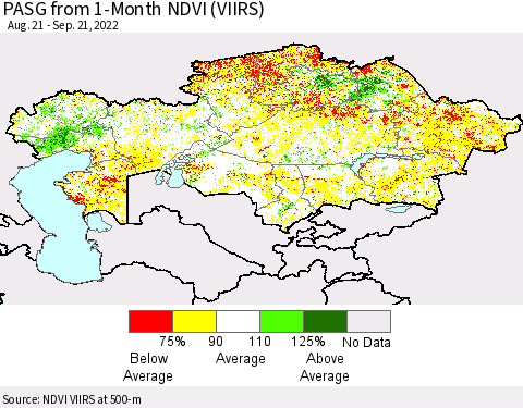 Kazakhstan PASG from 1-Month NDVI (VIIRS) Thematic Map For 9/14/2022 - 9/21/2022