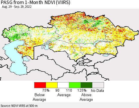 Kazakhstan PASG from 1-Month NDVI (VIIRS) Thematic Map For 9/22/2022 - 9/29/2022