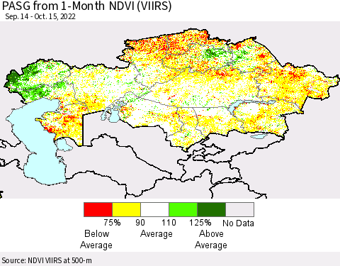 Kazakhstan PASG from 1-Month NDVI (VIIRS) Thematic Map For 10/8/2022 - 10/15/2022