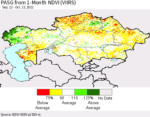 Kazakhstan PASG from 1-Month NDVI (VIIRS) Thematic Map For 10/16/2022 - 10/23/2022
