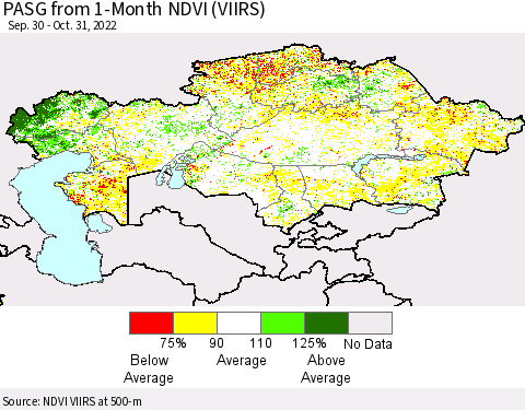 Kazakhstan PASG from 1-Month NDVI (VIIRS) Thematic Map For 10/24/2022 - 10/31/2022