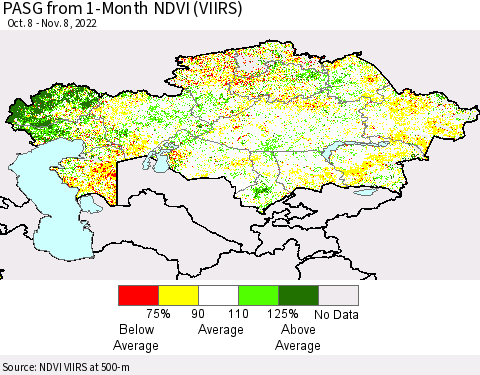Kazakhstan PASG from 1-Month NDVI (VIIRS) Thematic Map For 11/1/2022 - 11/8/2022