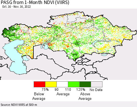 Kazakhstan PASG from 1-Month NDVI (VIIRS) Thematic Map For 11/9/2022 - 11/16/2022