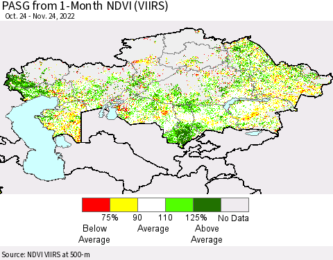 Kazakhstan PASG from 1-Month NDVI (VIIRS) Thematic Map For 11/17/2022 - 11/24/2022