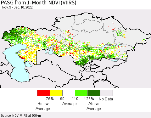 Kazakhstan PASG from 1-Month NDVI (VIIRS) Thematic Map For 12/3/2022 - 12/10/2022