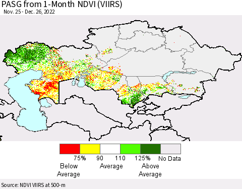 Kazakhstan PASG from 1-Month NDVI (VIIRS) Thematic Map For 12/19/2022 - 12/26/2022