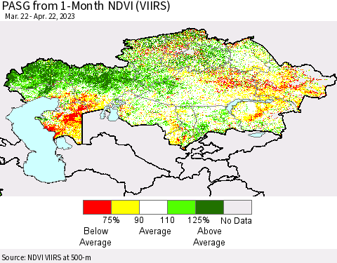 Kazakhstan PASG from 1-Month NDVI (VIIRS) Thematic Map For 4/15/2023 - 4/22/2023