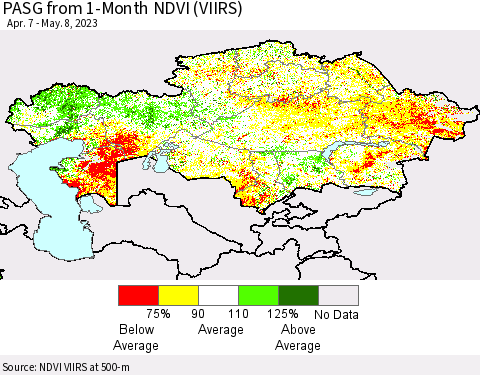 Kazakhstan PASG from 1-Month NDVI (VIIRS) Thematic Map For 5/1/2023 - 5/8/2023