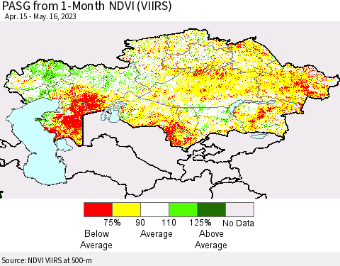 Kazakhstan PASG from 1-Month NDVI (VIIRS) Thematic Map For 5/9/2023 - 5/16/2023