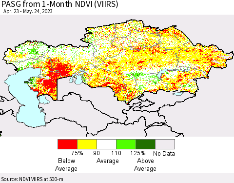 Kazakhstan PASG from 1-Month NDVI (VIIRS) Thematic Map For 5/17/2023 - 5/24/2023