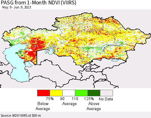 Kazakhstan PASG from 1-Month NDVI (VIIRS) Thematic Map For 6/2/2023 - 6/9/2023