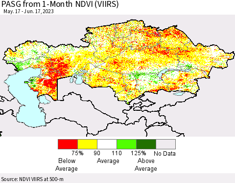 Kazakhstan PASG from 1-Month NDVI (VIIRS) Thematic Map For 6/10/2023 - 6/17/2023