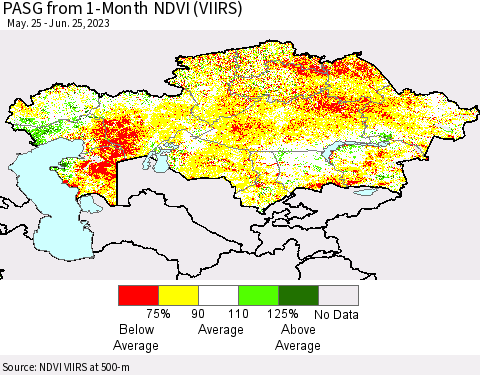 Kazakhstan PASG from 1-Month NDVI (VIIRS) Thematic Map For 6/18/2023 - 6/25/2023