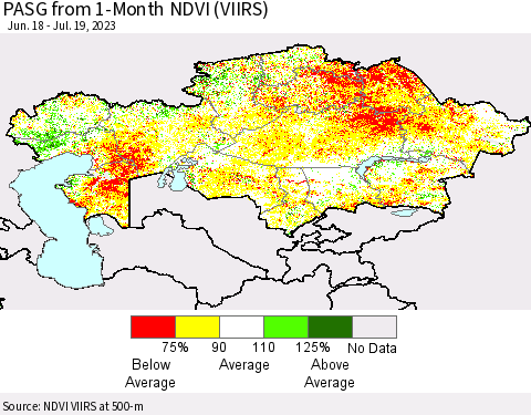 Kazakhstan PASG from 1-Month NDVI (VIIRS) Thematic Map For 7/12/2023 - 7/19/2023
