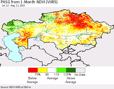 Kazakhstan PASG from 1-Month NDVI (VIIRS) Thematic Map For 8/5/2023 - 8/12/2023