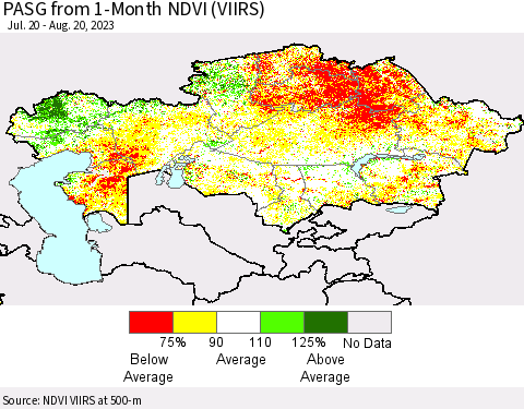 Kazakhstan PASG from 1-Month NDVI (VIIRS) Thematic Map For 8/13/2023 - 8/20/2023