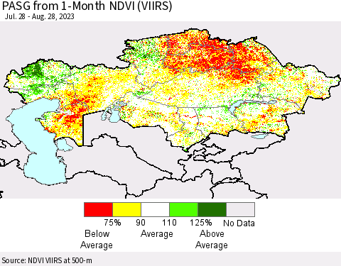 Kazakhstan PASG from 1-Month NDVI (VIIRS) Thematic Map For 8/21/2023 - 8/28/2023