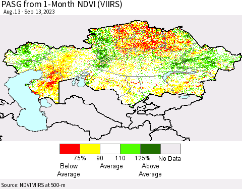 Kazakhstan PASG from 1-Month NDVI (VIIRS) Thematic Map For 9/6/2023 - 9/13/2023