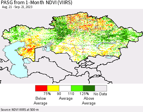 Kazakhstan PASG from 1-Month NDVI (VIIRS) Thematic Map For 9/14/2023 - 9/21/2023