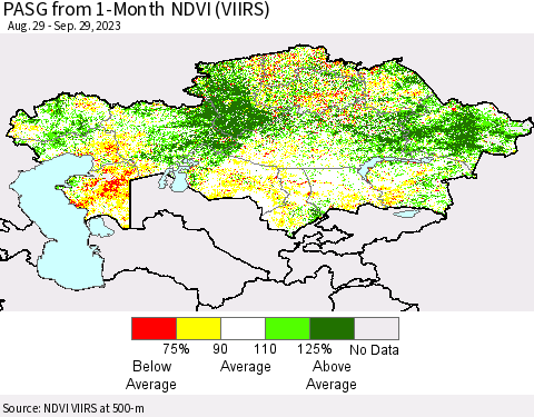 Kazakhstan PASG from 1-Month NDVI (VIIRS) Thematic Map For 9/22/2023 - 9/29/2023