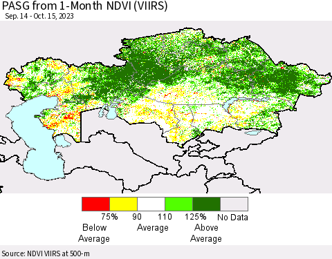 Kazakhstan PASG from 1-Month NDVI (VIIRS) Thematic Map For 10/8/2023 - 10/15/2023