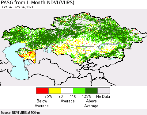Kazakhstan PASG from 1-Month NDVI (VIIRS) Thematic Map For 11/17/2023 - 11/24/2023
