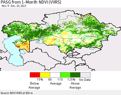 Kazakhstan PASG from 1-Month NDVI (VIIRS) Thematic Map For 12/3/2023 - 12/10/2023