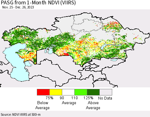 Kazakhstan PASG from 1-Month NDVI (VIIRS) Thematic Map For 12/19/2023 - 12/26/2023