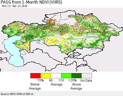 Kazakhstan PASG from 1-Month NDVI (VIIRS) Thematic Map For 4/6/2024 - 4/13/2024
