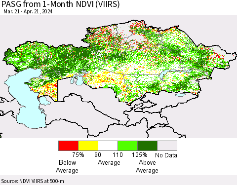 Kazakhstan PASG from 1-Month NDVI (VIIRS) Thematic Map For 4/14/2024 - 4/21/2024