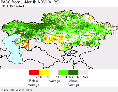 Kazakhstan PASG from 1-Month NDVI (VIIRS) Thematic Map For 4/30/2024 - 5/7/2024