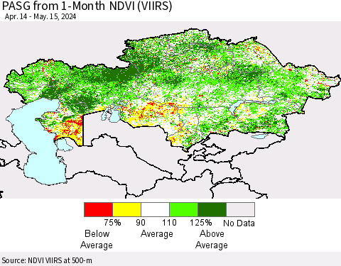 Kazakhstan PASG from 1-Month NDVI (VIIRS) Thematic Map For 5/8/2024 - 5/15/2024
