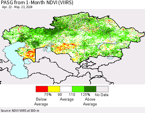 Kazakhstan PASG from 1-Month NDVI (VIIRS) Thematic Map For 5/16/2024 - 5/23/2024