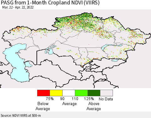 Kazakhstan PASG from 1-Month Cropland NDVI (VIIRS) Thematic Map For 4/15/2022 - 4/22/2022
