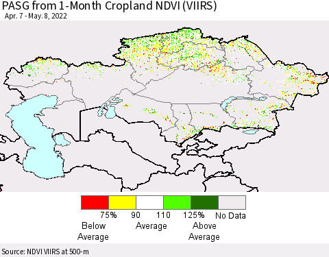 Kazakhstan PASG from 1-Month Cropland NDVI (VIIRS) Thematic Map For 5/1/2022 - 5/8/2022