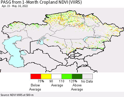 Kazakhstan PASG from 1-Month Cropland NDVI (VIIRS) Thematic Map For 5/9/2022 - 5/16/2022