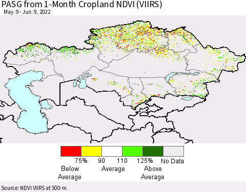 Kazakhstan PASG from 1-Month Cropland NDVI (VIIRS) Thematic Map For 6/2/2022 - 6/9/2022