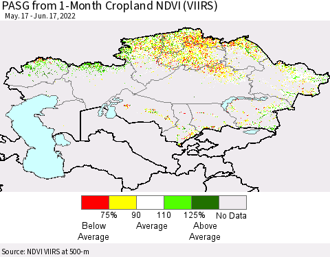 Kazakhstan PASG from 1-Month Cropland NDVI (VIIRS) Thematic Map For 6/10/2022 - 6/17/2022