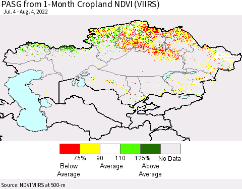 Kazakhstan PASG from 1-Month Cropland NDVI (VIIRS) Thematic Map For 7/28/2022 - 8/4/2022