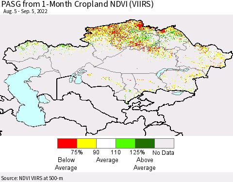 Kazakhstan PASG from 1-Month Cropland NDVI (VIIRS) Thematic Map For 8/29/2022 - 9/5/2022