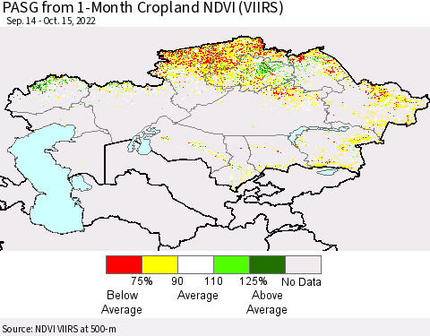 Kazakhstan PASG from 1-Month Cropland NDVI (VIIRS) Thematic Map For 10/8/2022 - 10/15/2022