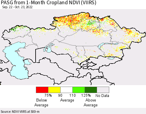 Kazakhstan PASG from 1-Month Cropland NDVI (VIIRS) Thematic Map For 10/16/2022 - 10/23/2022