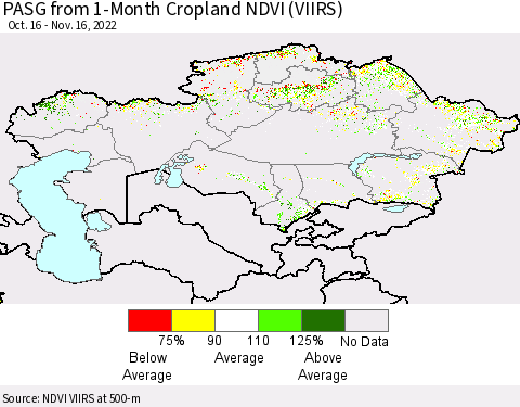 Kazakhstan PASG from 1-Month Cropland NDVI (VIIRS) Thematic Map For 11/9/2022 - 11/16/2022