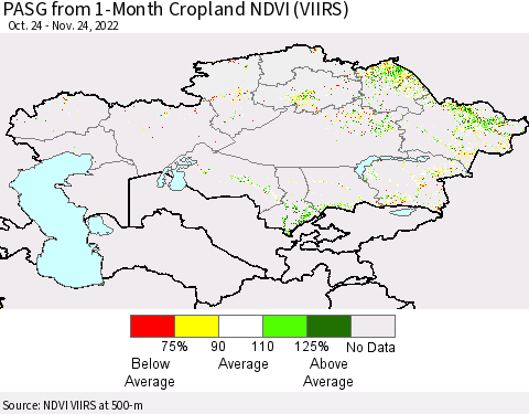 Kazakhstan PASG from 1-Month Cropland NDVI (VIIRS) Thematic Map For 11/17/2022 - 11/24/2022