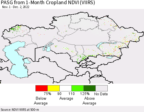Kazakhstan PASG from 1-Month Cropland NDVI (VIIRS) Thematic Map For 11/25/2022 - 12/2/2022