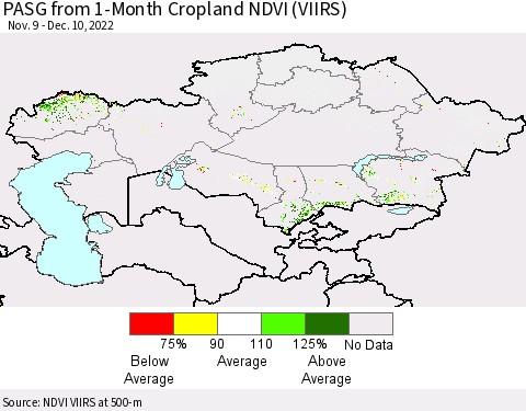 Kazakhstan PASG from 1-Month Cropland NDVI (VIIRS) Thematic Map For 12/3/2022 - 12/10/2022