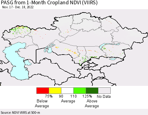 Kazakhstan PASG from 1-Month Cropland NDVI (VIIRS) Thematic Map For 12/11/2022 - 12/18/2022