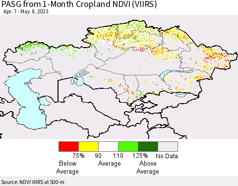 Kazakhstan PASG from 1-Month Cropland NDVI (VIIRS) Thematic Map For 5/1/2023 - 5/8/2023