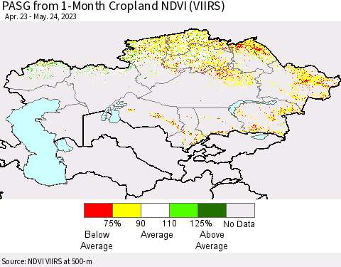 Kazakhstan PASG from 1-Month Cropland NDVI (VIIRS) Thematic Map For 5/17/2023 - 5/24/2023